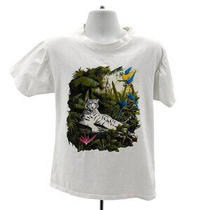 Vintage Blue Wave Single Stitch Jungle Animals Graphic T-Shirt Mens Medium